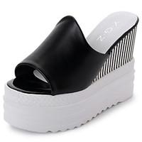 Women\'s Sandals PU Summer Wedge Heel White Black 5in over