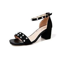 Women\'s Sandals Comfort PU Summer Outdoor Low Heel Beige Black 3in-3 3/4in