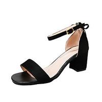 Women\'s Sandals Comfort PU Summer Outdoor Low Heel Beige Black 3in-3 3/4in