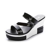 Women\'s Sandals Comfort PU Summer Outdoor Wedge Heel Silver Black Gold 5in over