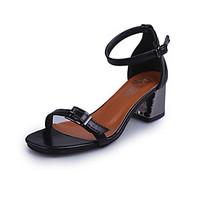 Women\'s Sandals Comfort PU Summer Outdoor Chunky Heel Burgundy Black White 3in-3 3/4in