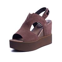 womens sandals comfort pu summer outdoor wedge heel khaki black 5in ov ...