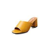 Women\'s Sandals Comfort PU Summer Outdoor Chunky Heel Yellow Black White 3in-3 3/4in