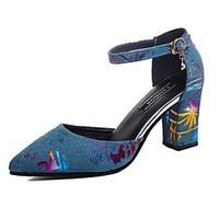 Women\'s Sandals D\'Orsay Two-Piece Leatherette Summer Outdoor Dress Casual Walking Buckle Block Heel Dark Blue Black 2in-2 3/4in