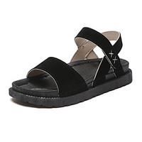 Women\'s Sandals Creepers Fleece Summer Outdoor Dress Casual Walking Buckle Flat Heel Almond Gray Black 1in-1 3/4in