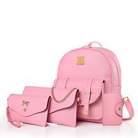 Women Bag Sets Other Leather Type All Seasons Casual Bucket Metallic Zipper Beige LightBlue Blushing Pink Black
