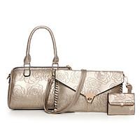 Women Bag Sets Other Leather Type All Seasons Casual Shell Flower Zipper Beige Black Gold Blue