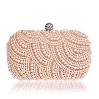 Women Evening Bag Polyester All Seasons Formal Event/Party Wedding Baguette Imitation Pearl Clasp Lock Black White Champagne