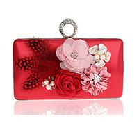 Women Evening Bag PVC Polyester All Seasons Formal Event/Party Wedding Baguette Flower Clasp Lock Amethyst Rose Red Ruby Silver Black