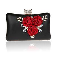 Women Evening Bag PVC Polyester All Seasons Formal Event/Party Wedding Baguette Flower Clasp Lock Rose Red Ruby Silver Black Gold