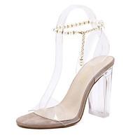 Women\'s Sandals Summer Transparent Shoe Rubber Dress Chunky Heel Block Heel Crystal Heel