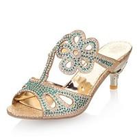 womens summer fall glitter party evening kitten heel rhinestone hollow ...