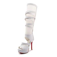 Women\'s Sandals Summer Club Shoes Gladiator Novelty Leatherette Dress Casual Stiletto Heel Braided Strap Zipper Black White Beige