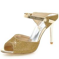 Women\'s Sandals Summer Club Shoes Novelty Glitter Customized Materials Wedding Party Evening Dress Stiletto Heel Split Joint Silver Gold