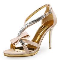 Women\'s Sandals Club Shoes Novelty Synthetic Fabric Glitter Wedding Party Evening Dress Stiletto Heel Rhinestone Satin Flower Black Gold
