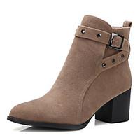 Women\'s Shoes Boots Spring/Fall/Winter Fashion Boots/Bootie Office Career/Dress/Casual Chunky Heel Buckle Black/Almond