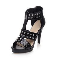 Women\'s Sandals Spring Summer Fall Club Shoes Leatherette Casual Chunky Heel Buckle Black Blue White