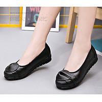 Women\'s Flats Spring Summer Fall Comfort Leather Casual Flat Heel Split Joint Black Green Others