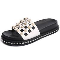 Women\'s Sandals Comfort PU Summer Casual Comfort Beading Hollow-out Flat Heel White Black Light Purple Flat