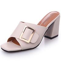 Women\'s Sandals Comfort PU Summer Casual Comfort Sequin Chunky Heel White Black Beige 2in-2 3/4in