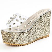 womens sandals comfort pu summer casual comfort rivet wedge heel gold  ...