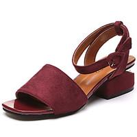 Women\'s Sandals Comfort PU Summer Casual Dress Comfort Buckle Chunky Heel Black Beige Burgundy 1in-1 3/4in