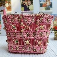 women straw casual outdoor tote beige pink black