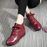 Women\'s Boots Winter Mary Jane PU Casual Wedge Heel Feather