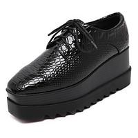 Women\'s Shoes Four Season Platform Creepers Lace-up Square Toe Black Shoes