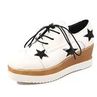 Women\'s Heels Summer Round Toe PU Casual Wedge Heel Lace-up Black / White Others