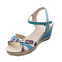 Women\'s Sandals Summer Sandals PU Casual Wedge Heel Buckle Blue / Pink / White Others