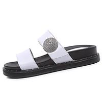 Women\'s Sandals Summer Comfort PU Casual Walking Flat Heel Sequin Black White