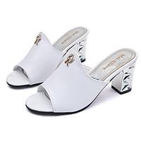Women\'s Sandals Summer Comfort PU Casual Chunky Heel Black White
