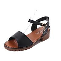 Women\'s Sandals Summer Slingback Leatherette Outdoor Dress Casual Walking Block Heel Buckle Black White