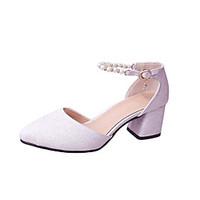 Women\'s Heels Spring Summer Fall Comfort PU Office Career Dress Chunky Heel Imitation Pearl Blushing Pink White