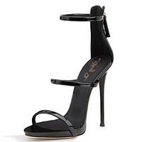 Women\'s Sandals With Three Straps 2017 Black Shiny Patent High Heel Shoes Sxey Sandals Ladies Gladiator Heels Stilettos Plus Size