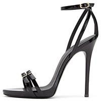 womens black mirror shiny patent leather ankle strap high heel sandals ...