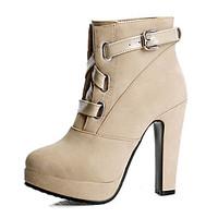 womens boots winter formal shoes leatherette dress casual chunky heel  ...