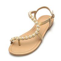 Women\'s Sandals Summer Comfort Leather Dress Casual Flat Heel Imitation Pearl Buckle