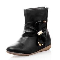 womens boots winter comfort leatherette dress casual low heel bowknot  ...