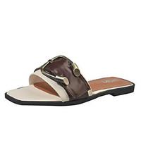 Women\'s Sandals Light Soles Club Shoes PU Spring Summer Outdoor Office Career Casual Walking Beading Flat Heel Beige Brown Flat