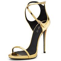 womens gold shiny patent leather cross tied high heel sandals ladies m ...