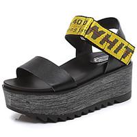 Women\'s Sandals Comfort PU Summer Outdoor Comfort Flat Heel White Black 4in-4 3/4in