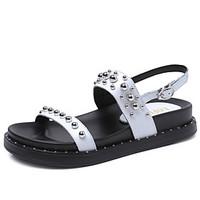 womens sandals comfort pu summer outdoor comfort flat heel white black ...