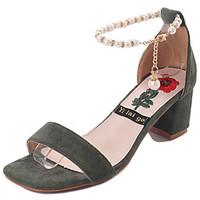 Women\'s Sandals Comfort PU Summer Outdoor Comfort Chunky Heel Black Beige Green 3in-3 3/4in