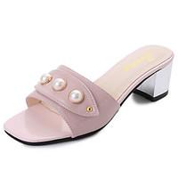 Women\'s Sandals Comfort PU Summer Outdoor Comfort Chunky Heel White Beige 3in-3 3/4in