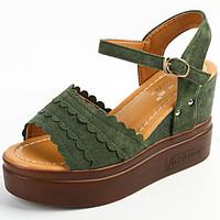 womens sandals comfort pu summer outdoor comfort wedge heel black gree ...