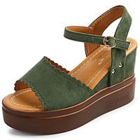 Women\'s Sandals Comfort PU Summer Outdoor Comfort Wedge Heel Black Green Camel 5in over