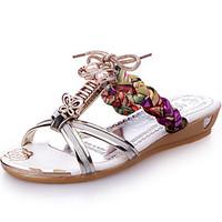 Women\'s Sandals Comfort PU Summer Outdoor Flat Heel Gold Silver Flat