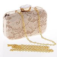 Women Evening Bag Polyester All Seasons Wedding Event/Party Formal Party Evening Club Rectangle Lace Clasp Lock Apricot Black White